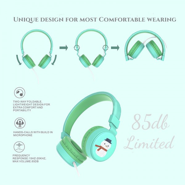 Stereo wired foldable OEM color branding over ear cute headphone for girls 85db limited children kids headphones 