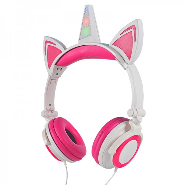 Cheap Beautiful Kids LED flash Headphone for girl 3.5mm volume limited kids Unicorn Headset 