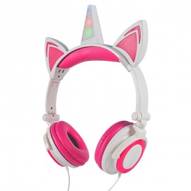 Cheap Beautiful Kids LED flash Headphone for girl 3.5mm volume limited kids Unicorn Headset